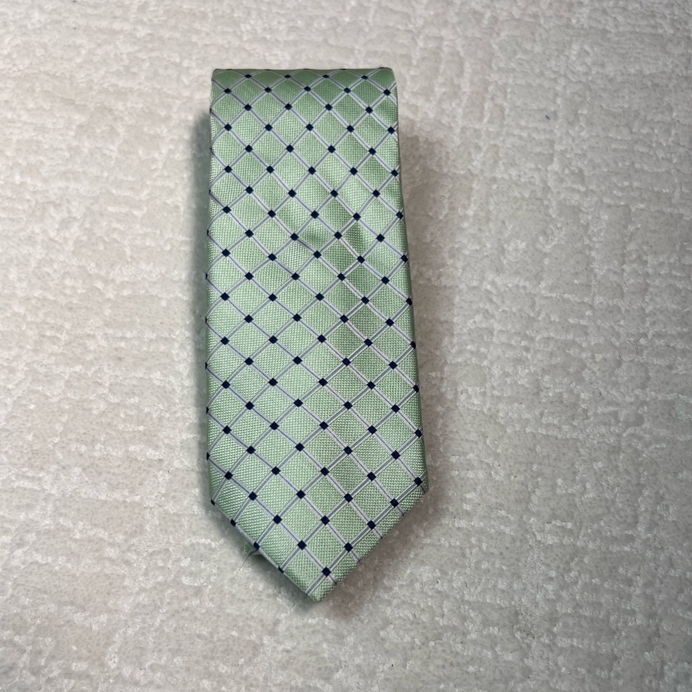 Nautica silk tie mint green white navy blue diamond print 3”